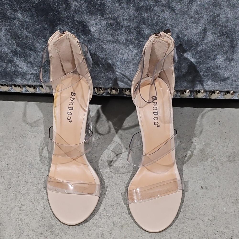 Bamboo Women's Clear Strap Heels - Nude